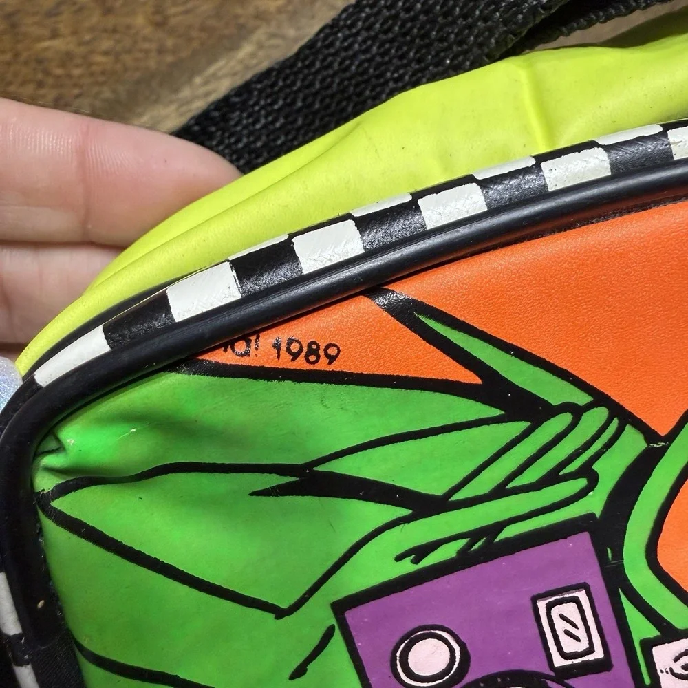 Vintage 80s Kermit The Frog Muppets Shoulder Small Bag Neon Phone Camera